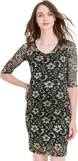 HELLO MIZ Women's Maternity Floral Lace Knee Length Bodycon Dress