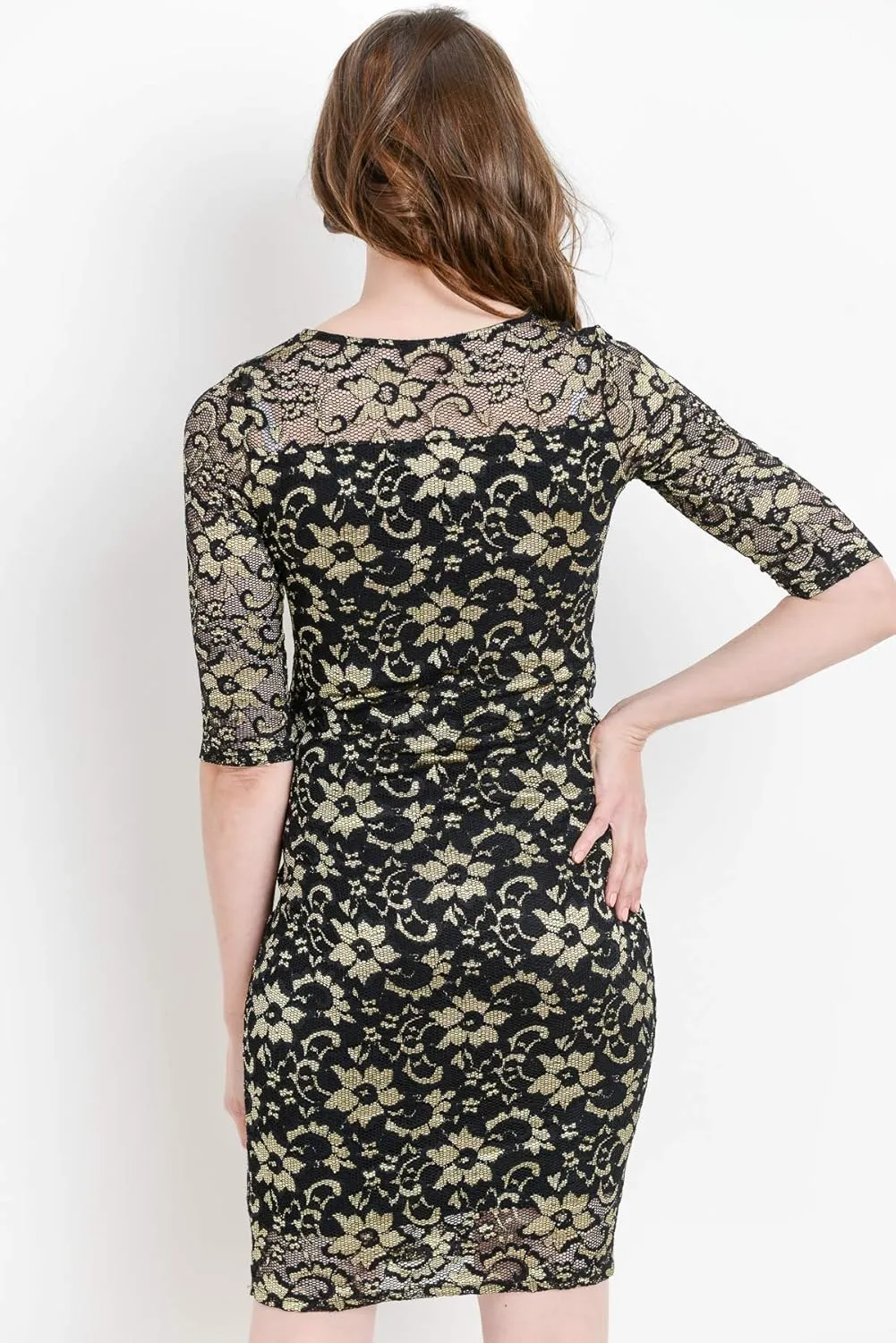 HELLO MIZ Women's Maternity Floral Lace Knee Length Bodycon Dress