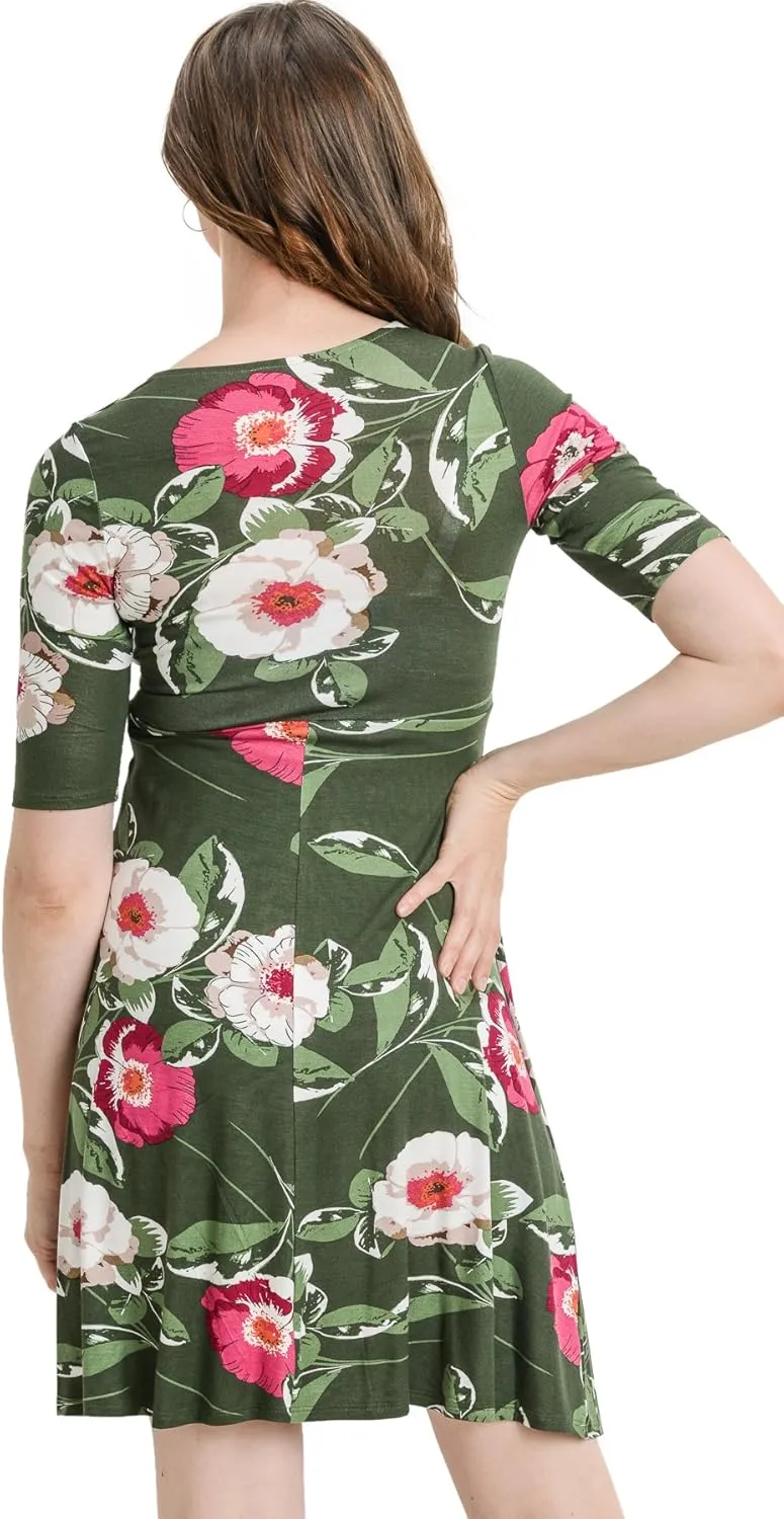 HELLO MIZ Women's Maternity Short Sleeve Knee Length Wrap Dress for Baby Shower