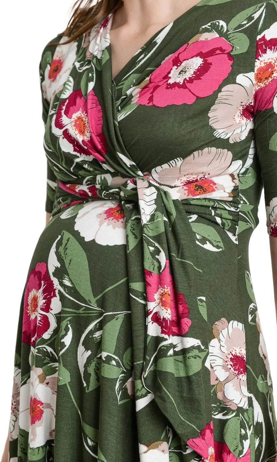 HELLO MIZ Women's Maternity Short Sleeve Knee Length Wrap Dress for Baby Shower