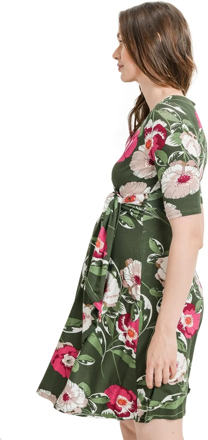 HELLO MIZ Women's Maternity Short Sleeve Knee Length Wrap Dress for Baby Shower