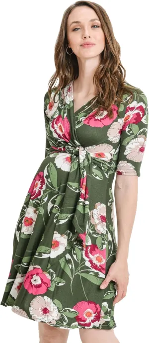 HELLO MIZ Women's Maternity Short Sleeve Knee Length Wrap Dress for Baby Shower