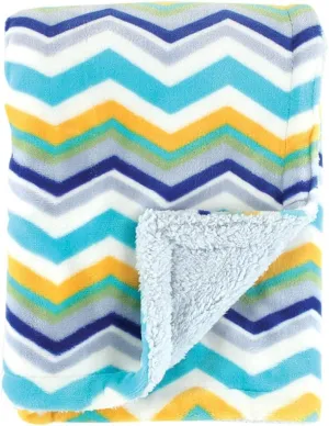 Hudson Baby Unisex Baby Plush Mink and Sherpa Blanket, Blue, One Size