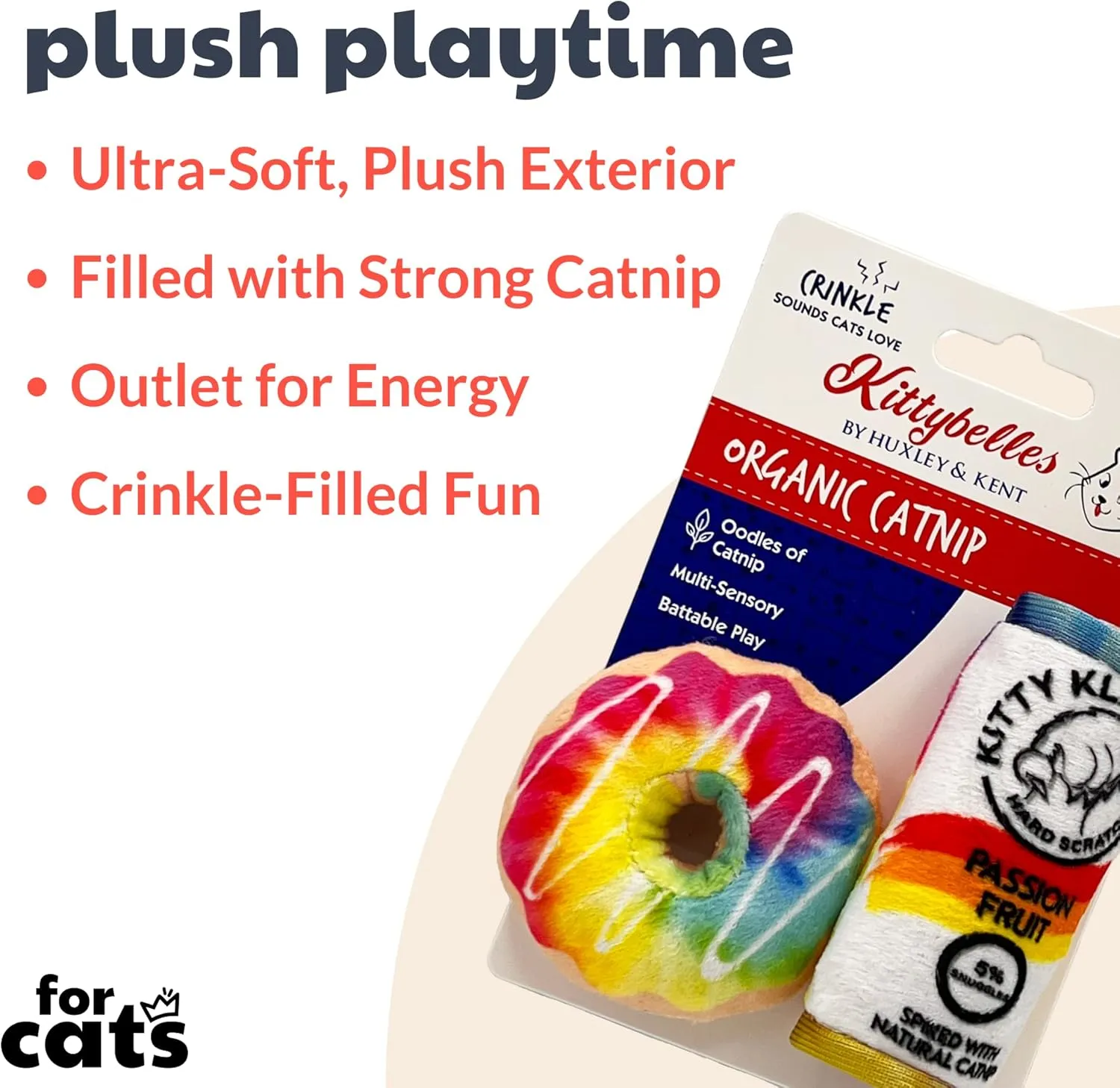 Huxley & Kent 2-Pack Plush Cat Toys | Pride Donut & Klaw Passion Fruit | Pride Rainbow Strong Catnip Filled Cat Toy | Plush Kitten and Cat Toy with Catnip and Crinkle | Kittybelles