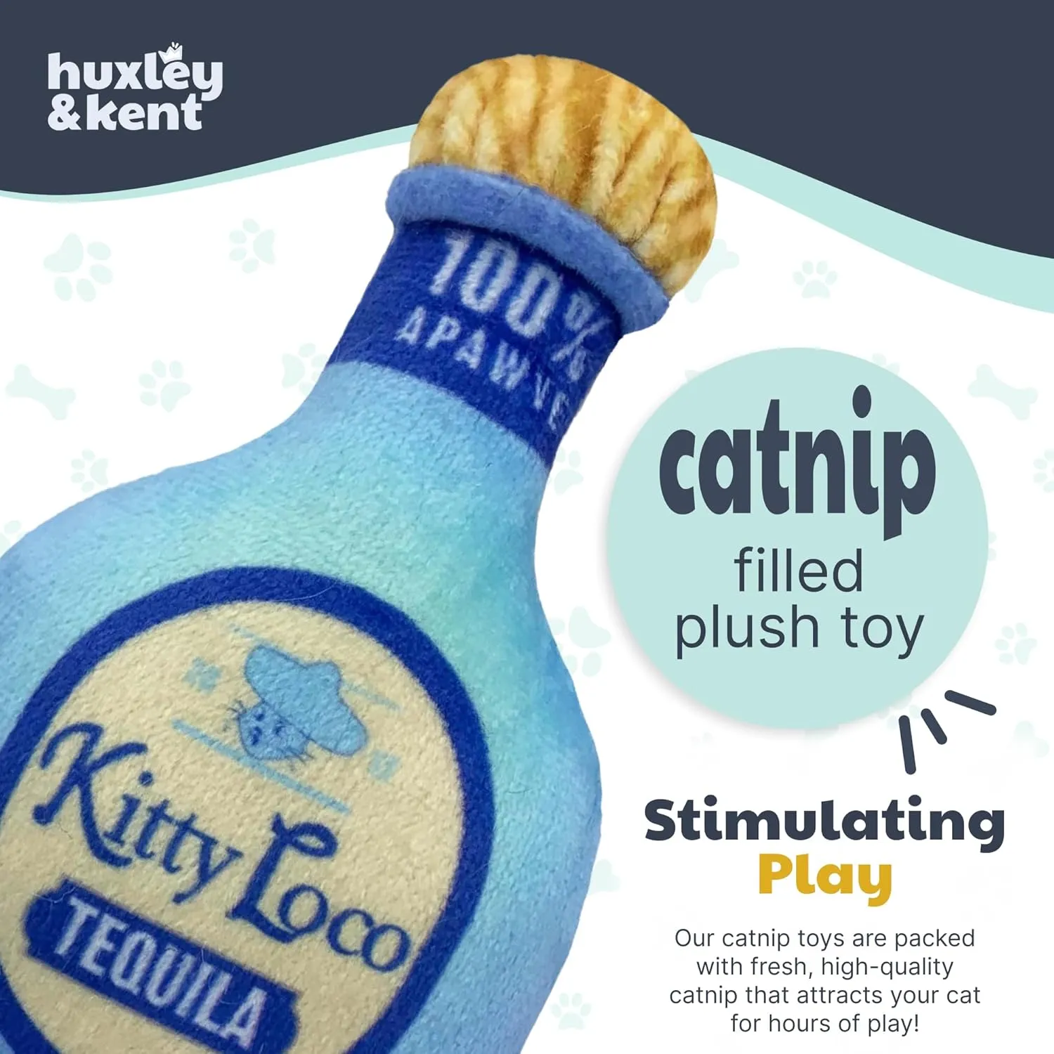 Huxley & Kent Plush Cat Toy - Kitty Loco Tequila - Nappy Hour Strong Catnip Filled - Plush Interactive Kitten and Cat Toy with Catnip and Crinkle - Kittybelles