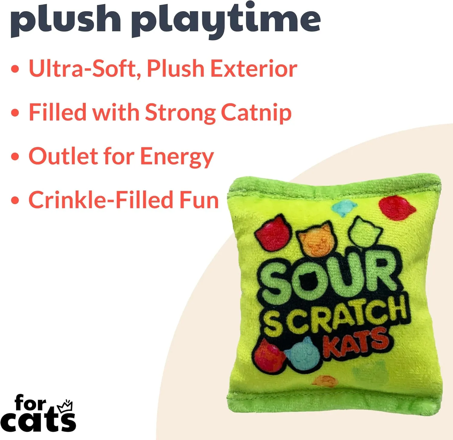 Huxley & Kent Plush Cat Toy - Sour Scratch Kats - Snack Attack Strong Catnip Filled - Plush Interactive Kitten and Cat Toy with Catnip and Crinkle - Kittybelles