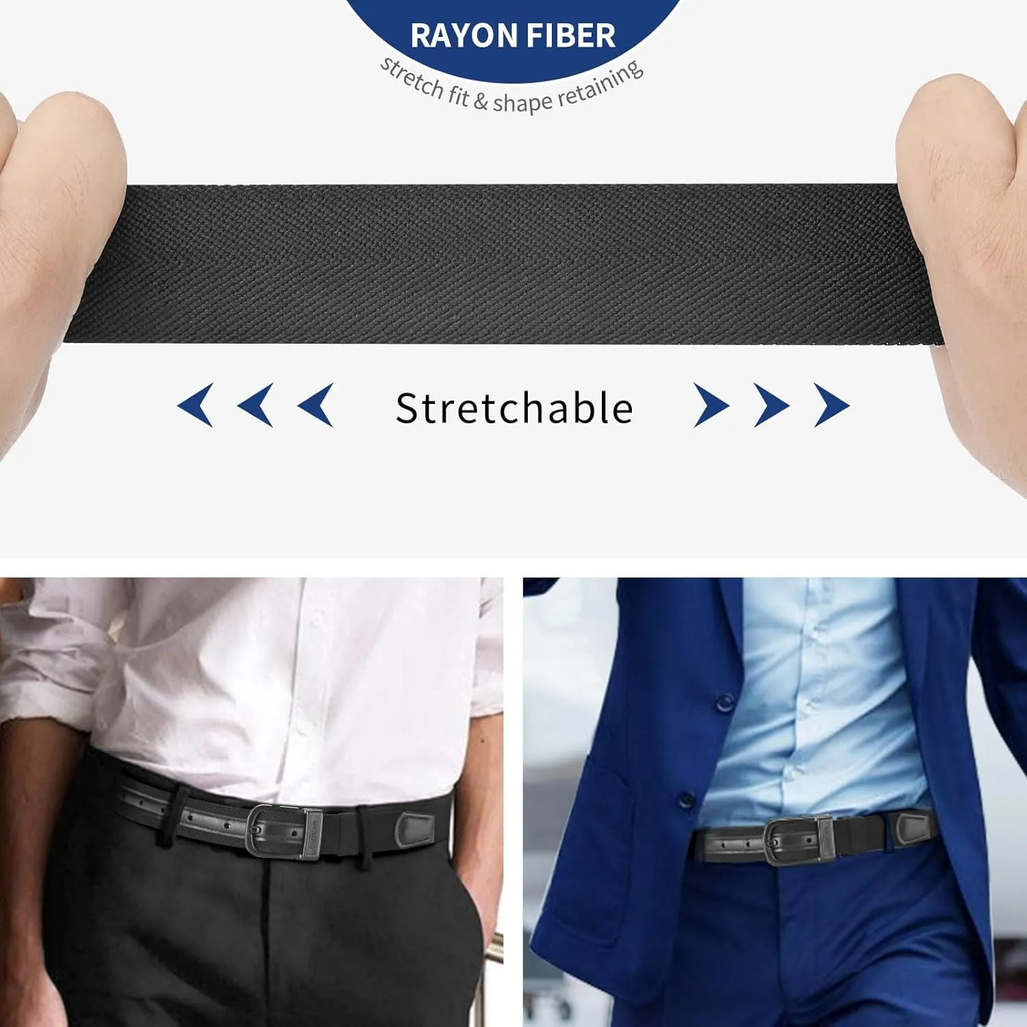 Hypoallergenic Non Metal Nickel Free Tsa Approved Belt Plastic Buckle Elastic Stretch Belt with Leather Tab
