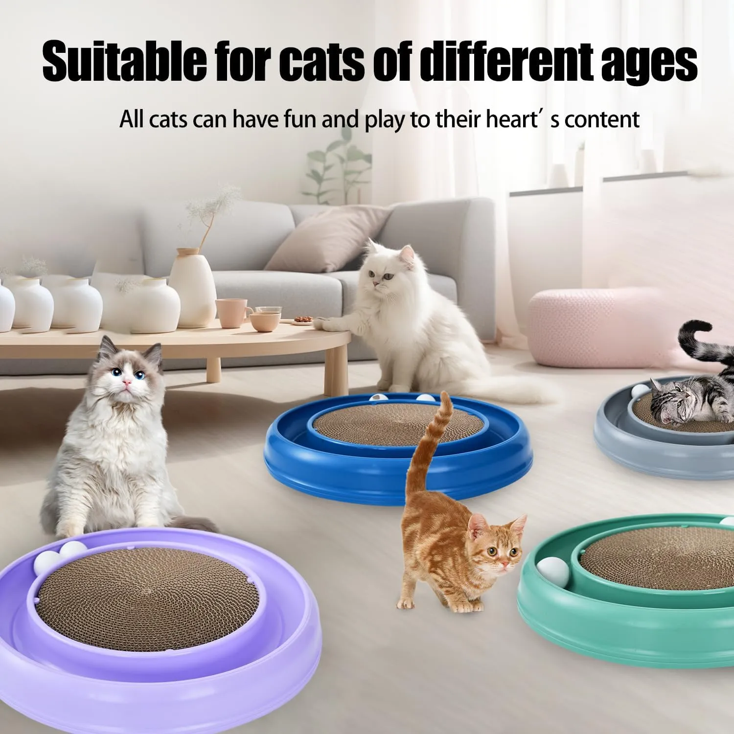 Interactive Cat Scratcher with Two Rotating Balls,Durable Scratch Pad for Indoor Play,Eco-Friendly Purple Sisal,2-in-1 Cat Toy (Purple)