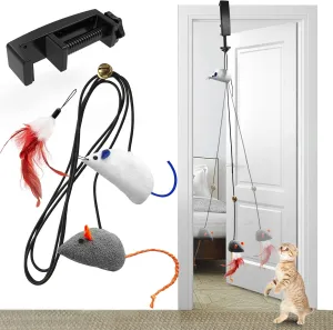 Interactive Cat Toys, Bouncing Catnip Mouse Toys with Feather Toys, Hanging Cat Toys for Indoor Cats Kitten Play Chase Exercise with Bell, New Spiral Clamping Teasing Cats Toys for Door Frame