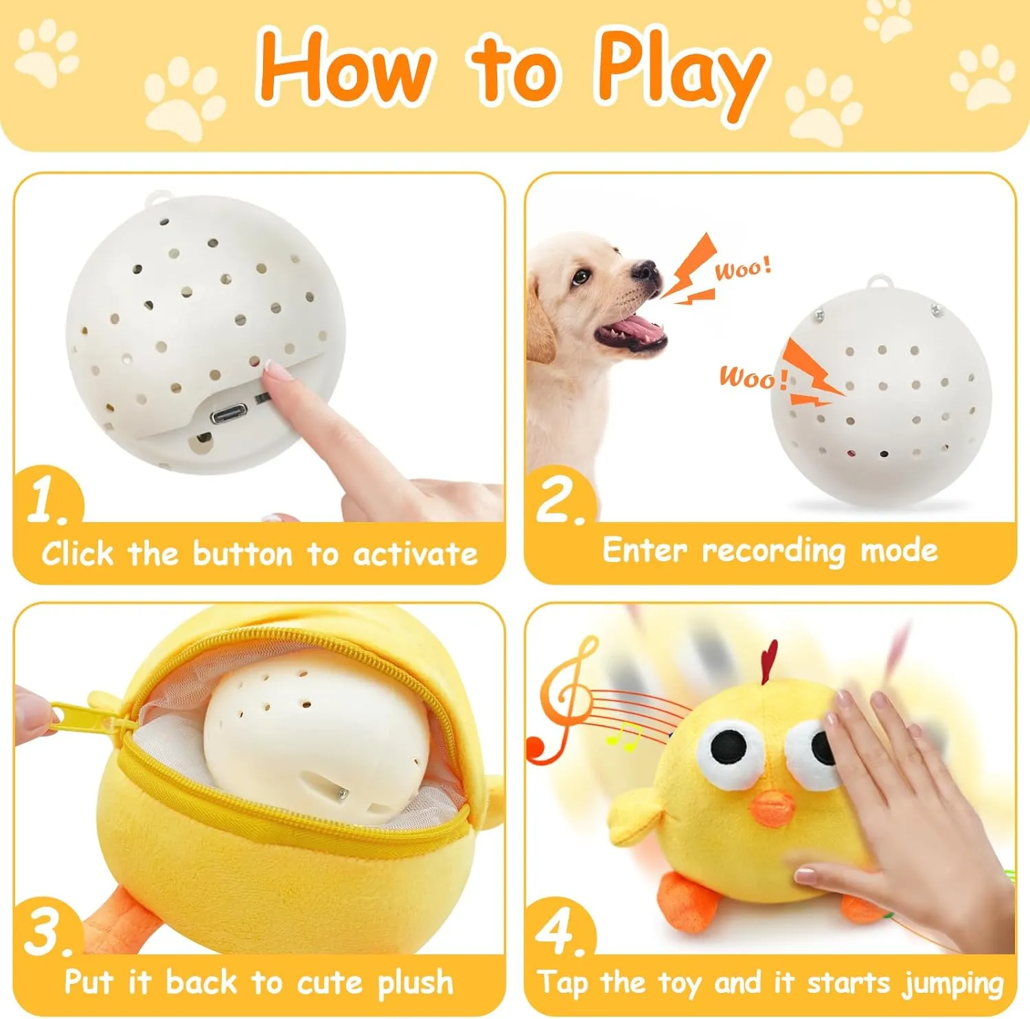 Interactive Dog Toys for Boredom, Squeaky Dog Toys with Automatic Rolling Jumping Wiggling, Washable Dog Chew Toys Dog Plush Toys for Small/Medium/Large Dogs Toys to Keep Them Busy(Chick)
