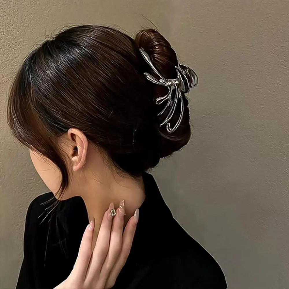 Irregular Sliver Elegant Butterfly Design Hair Barrettes, Geometry Hair Claw Ornaments, Non-Slip Large Catch Accessories for Women Bride
