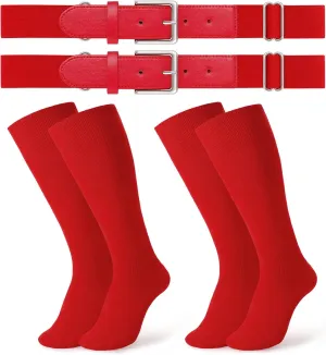 JASGOOD 2 Pack Baseball Belt and Socks Combo Set Adjustable Softball Belt and Socks Elastic Waist Belt for Youth and Adult