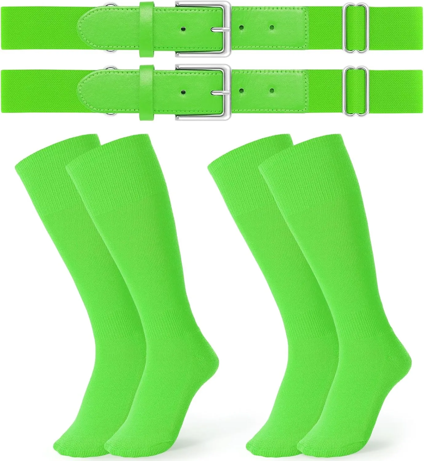JASGOOD 2 Pack Baseball Belt and Socks Combo Set Adjustable Softball Belt and Socks Elastic Waist Belt for Youth and Adult