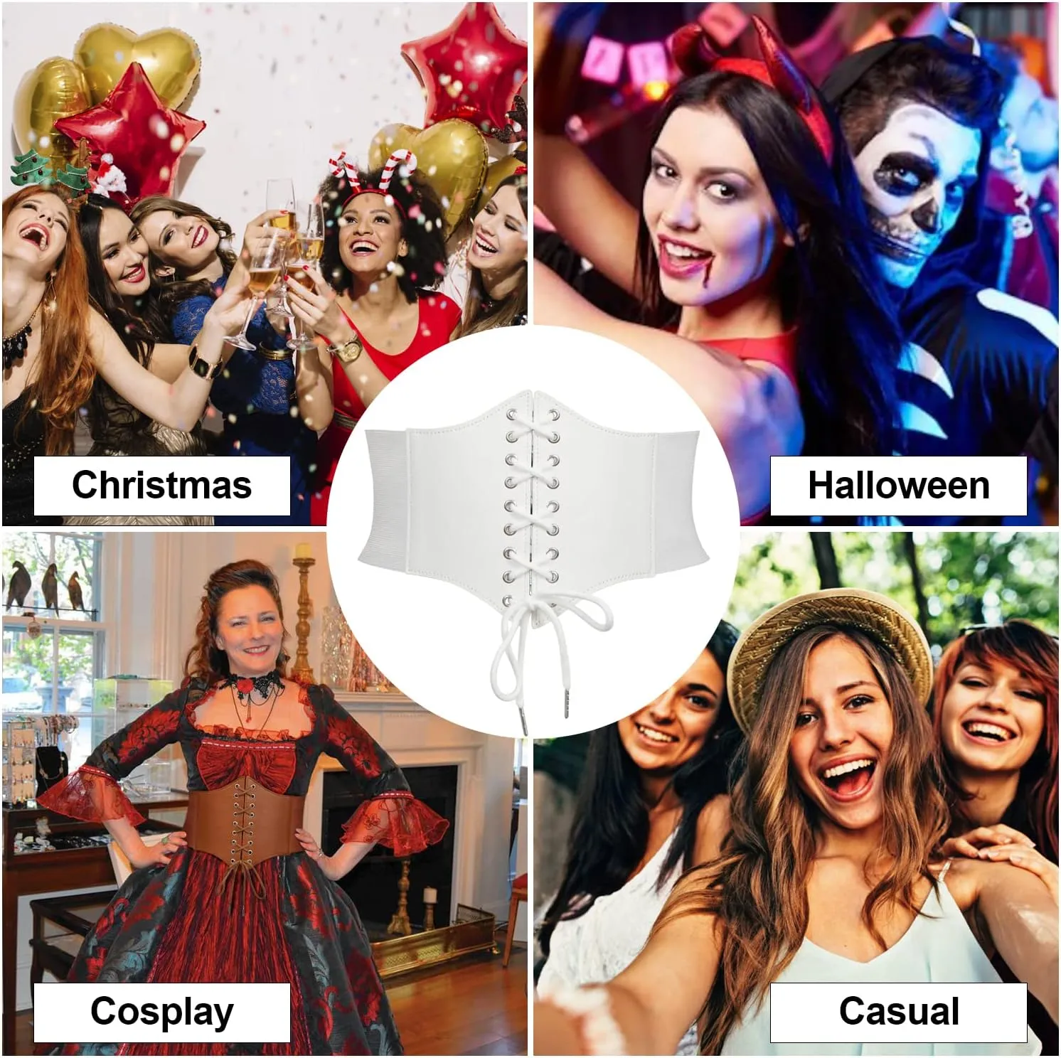 JASGOOD 3 Pack Women Elastic Corset Waist Belt Lace-up Tied Costume Belts for Women