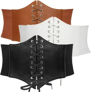 JASGOOD 3 Pack Women Elastic Corset Waist Belt Lace-up Tied Costume Belts for Women