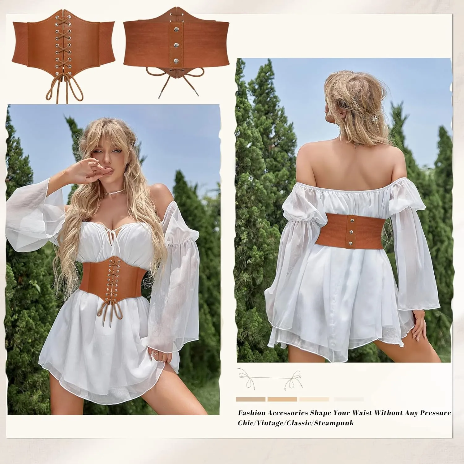 JASGOOD 3 Pack Women Elastic Corset Waist Belt Lace-up Tied Costume Belts for Women