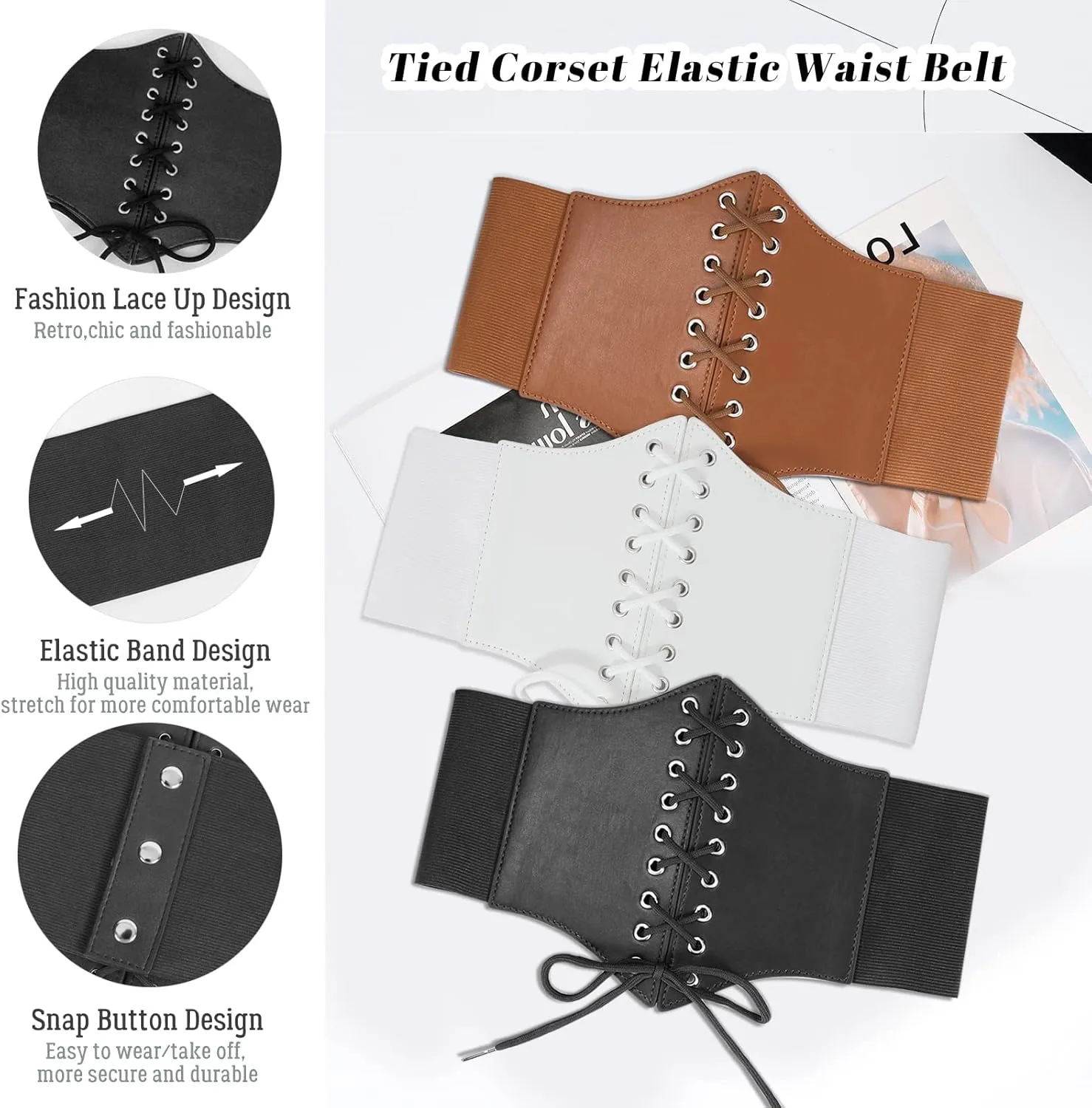 JASGOOD 3 Pack Women Elastic Corset Waist Belt Lace-up Tied Costume Belts for Women