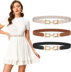 JASGOOD 3 Pack Women Thin Skinny Waist Belt for Women Elastic Stretch Brown Belt for Dress Pants