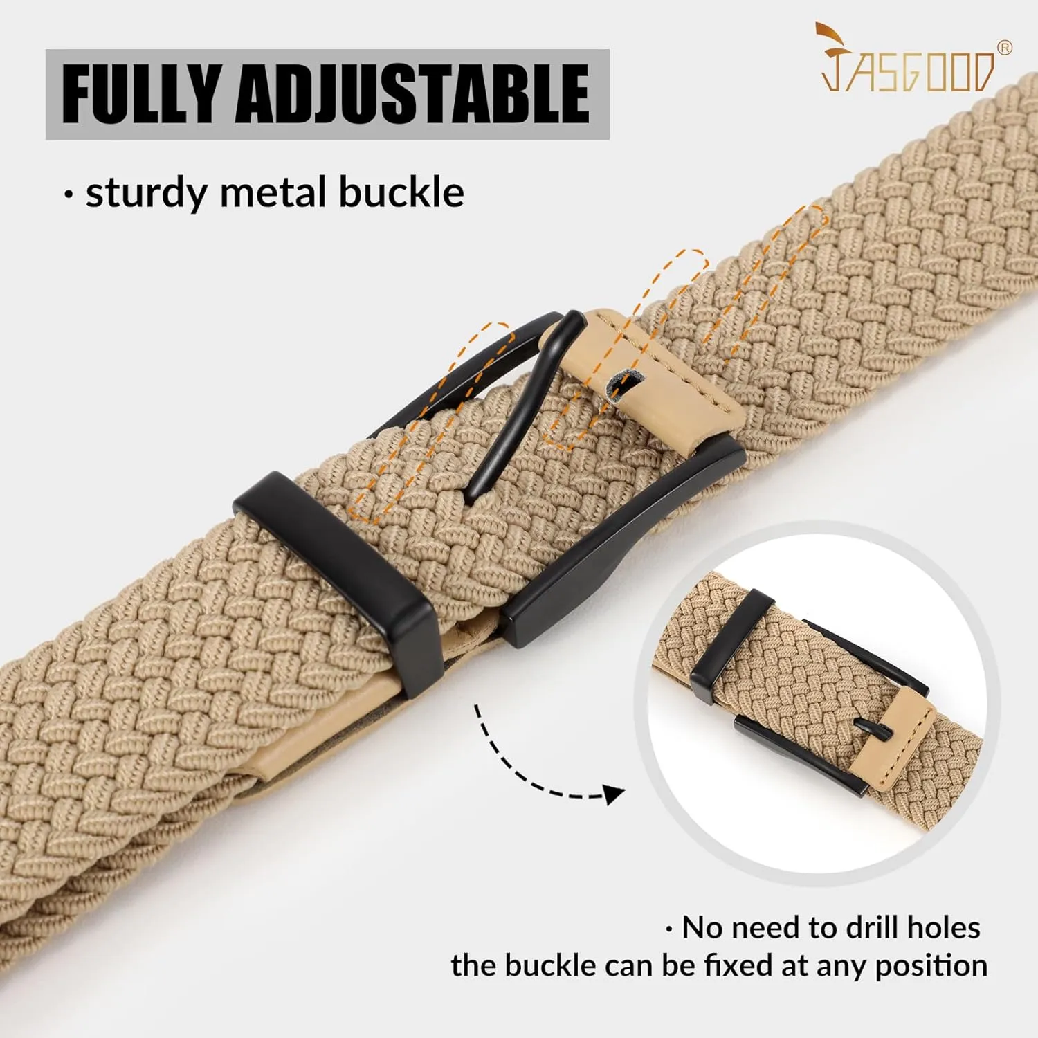 JASGOOD Stretchy Braided Belt for Men Elastic Woven Belt for Jeans Pants 1 3/8" Casual Men Women Golf Belt, Gift Box
