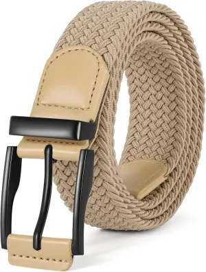 JASGOOD Stretchy Braided Belt for Men Elastic Woven Belt for Jeans Pants 1 3/8" Casual Men Women Golf Belt, Gift Box