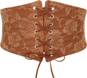 JASGOOD Wide Elastic Corset Belt for Women Vintage Lace-up Tied Waspie Waist Belt for Dress