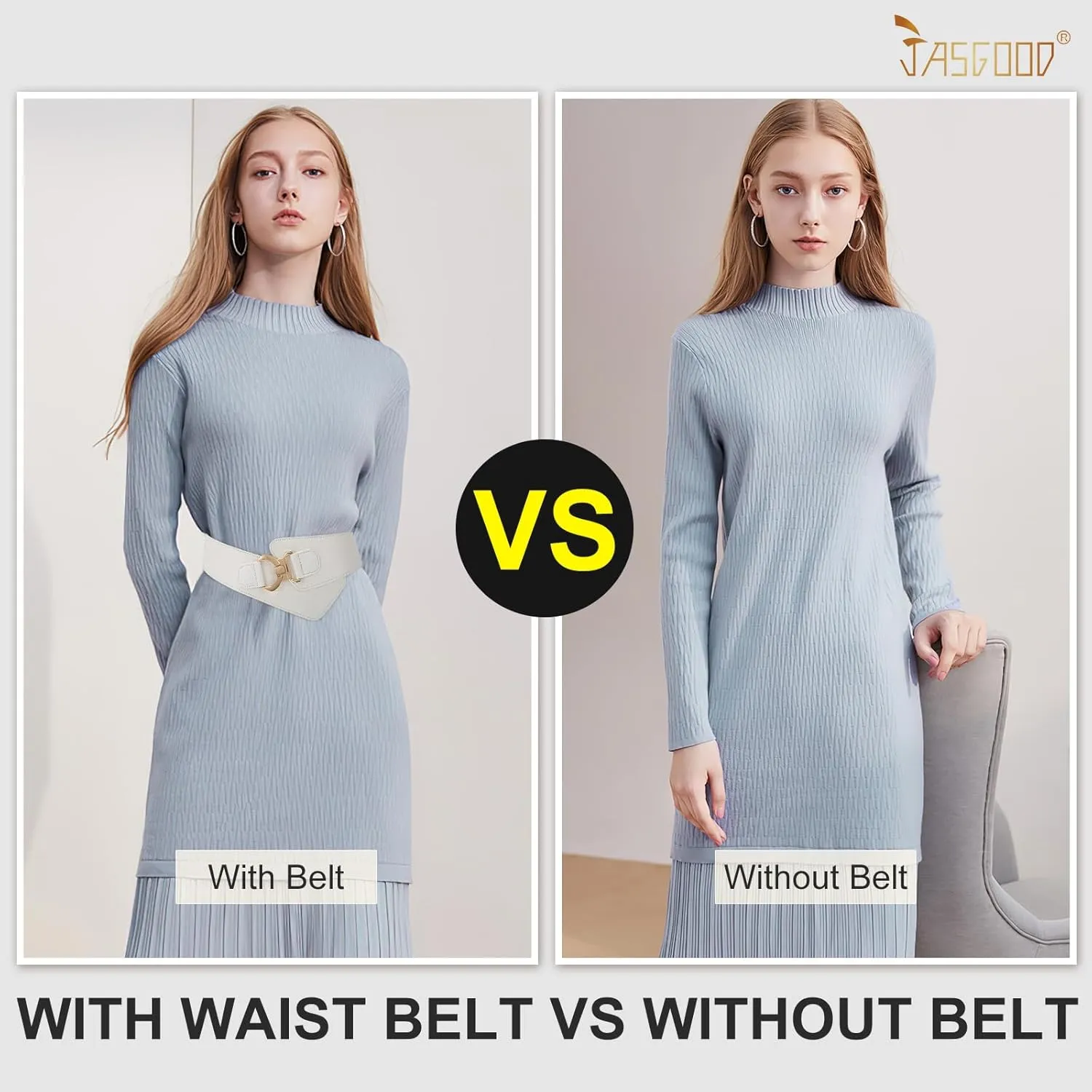 JASGOOD Wide Elastic Stretch Waist Belt Women's Adjustable Fashion Dress Belt