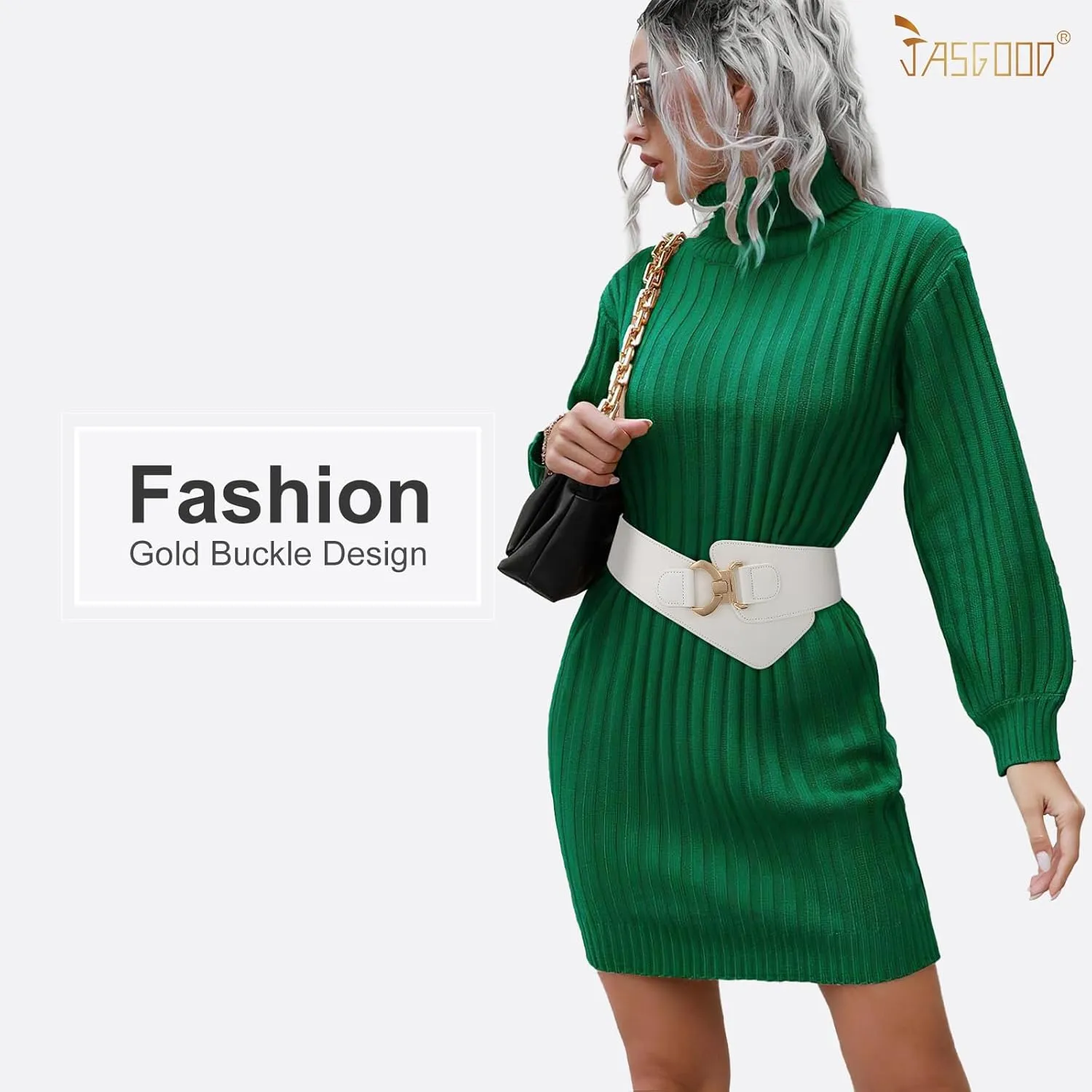JASGOOD Wide Elastic Stretch Waist Belt Women's Adjustable Fashion Dress Belt