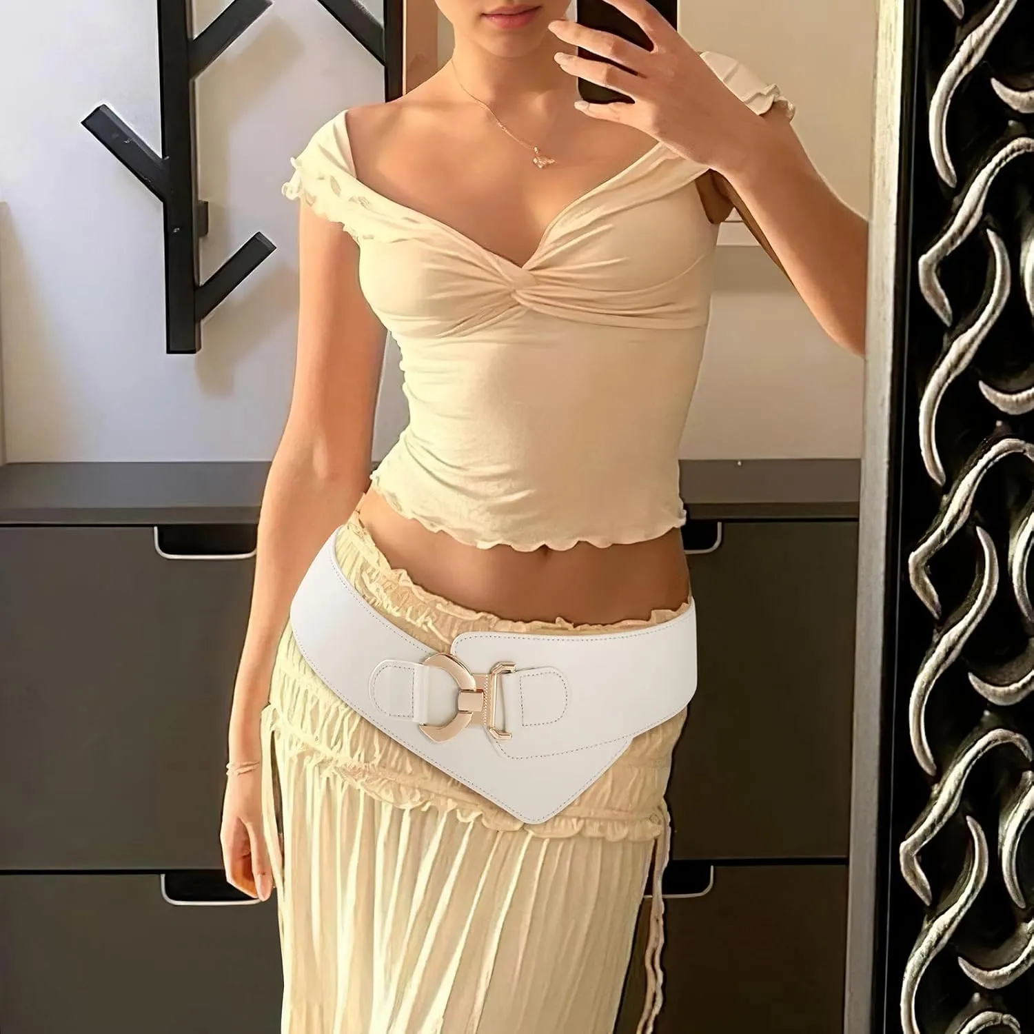 JASGOOD Wide Elastic Stretch Waist Belt Women's Adjustable Fashion Dress Belt