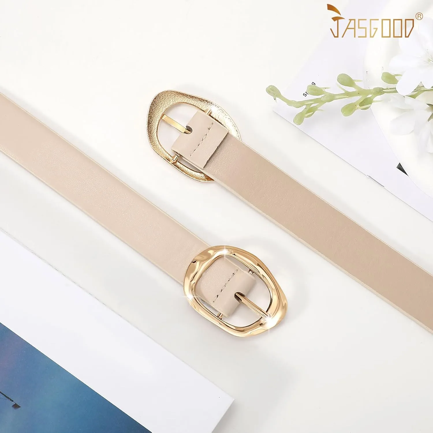 JASGOOD Women Leather Belt for Jeans Pants Ladies Casual Waist Belt Fashion Women Belt with Gold Buckle