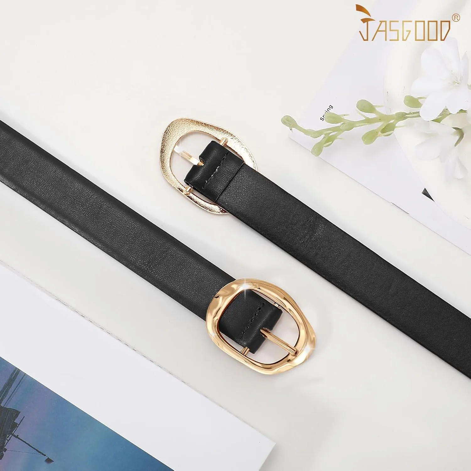 JASGOOD Women Leather Belt for Jeans Pants Ladies Casual Waist Belt Fashion Women Belt with Gold Buckle