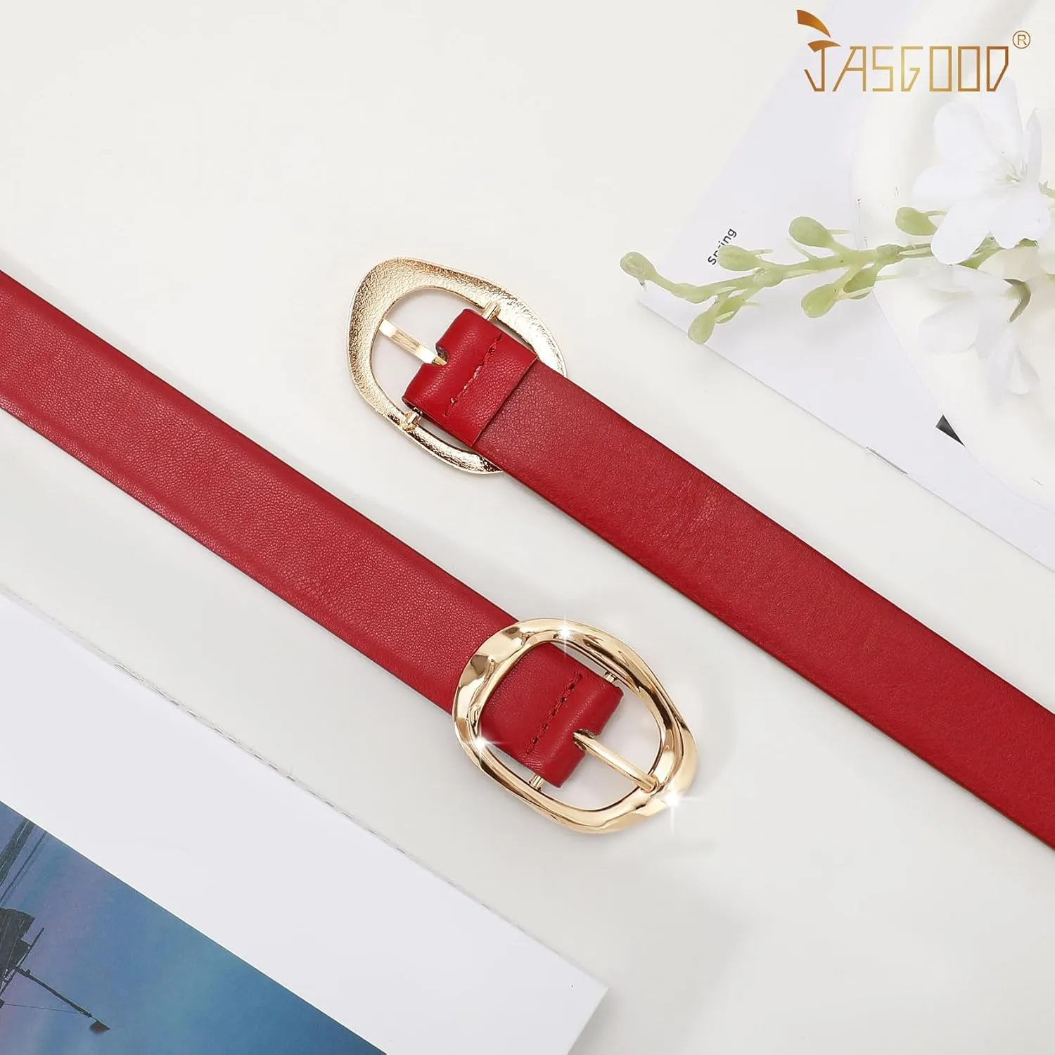 JASGOOD Women Leather Belt for Jeans Pants Ladies Casual Waist Belt Fashion Women Belt with Gold Buckle