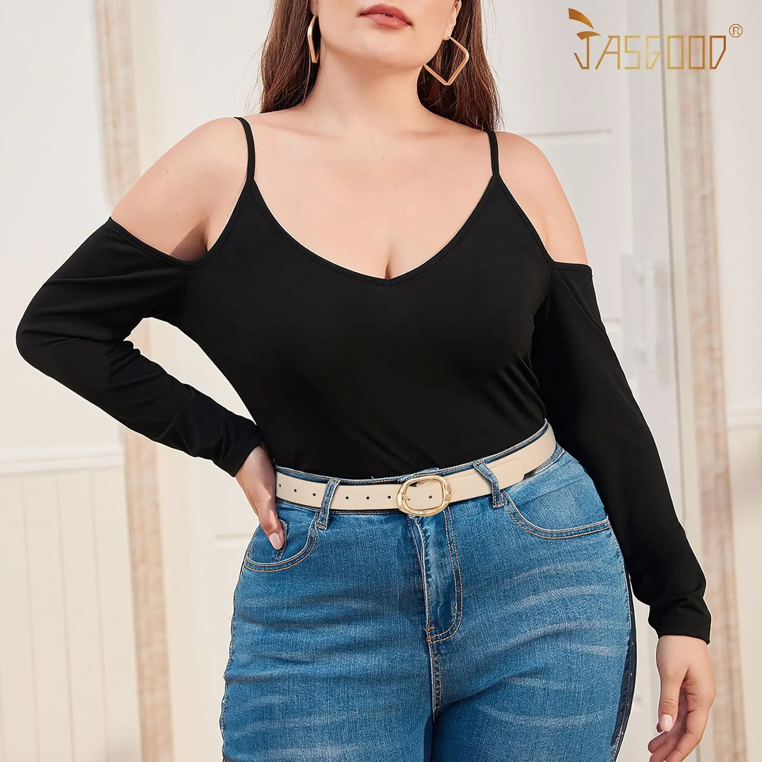 JASGOOD Women Leather Belt for Jeans Pants Ladies Casual Waist Belt Fashion Women Belt with Gold Buckle
