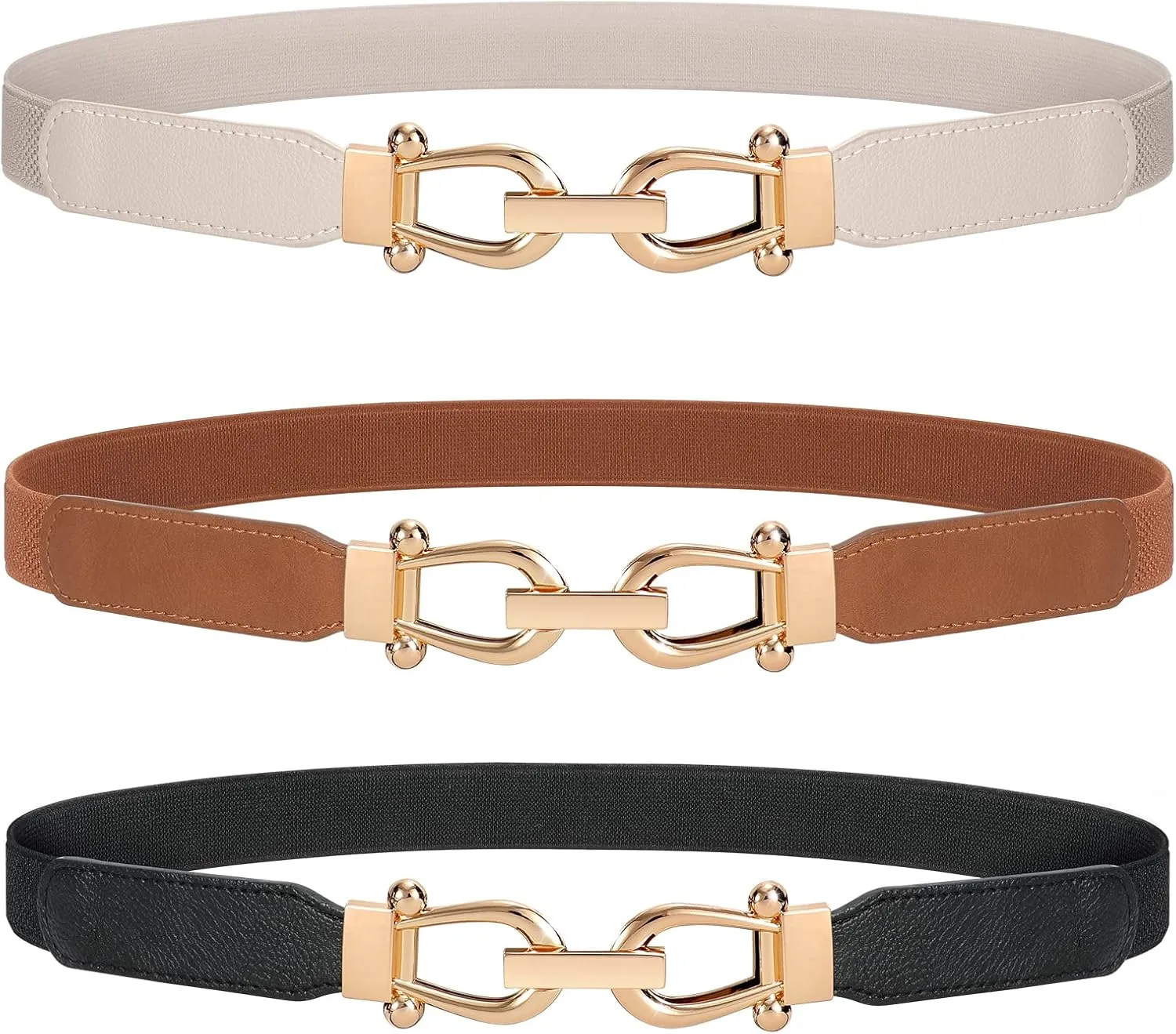JASGOOD Women Stretchy Waist Belt Retro Elastic Skinny Belt for Ladies with Gold Buckle