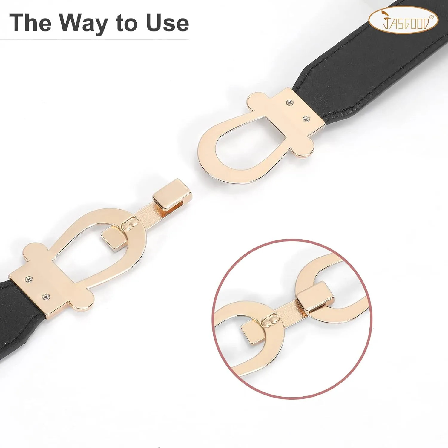 JASGOOD Women Stretchy Waist Belt Retro Elastic Skinny Belt for Ladies with Gold Buckle