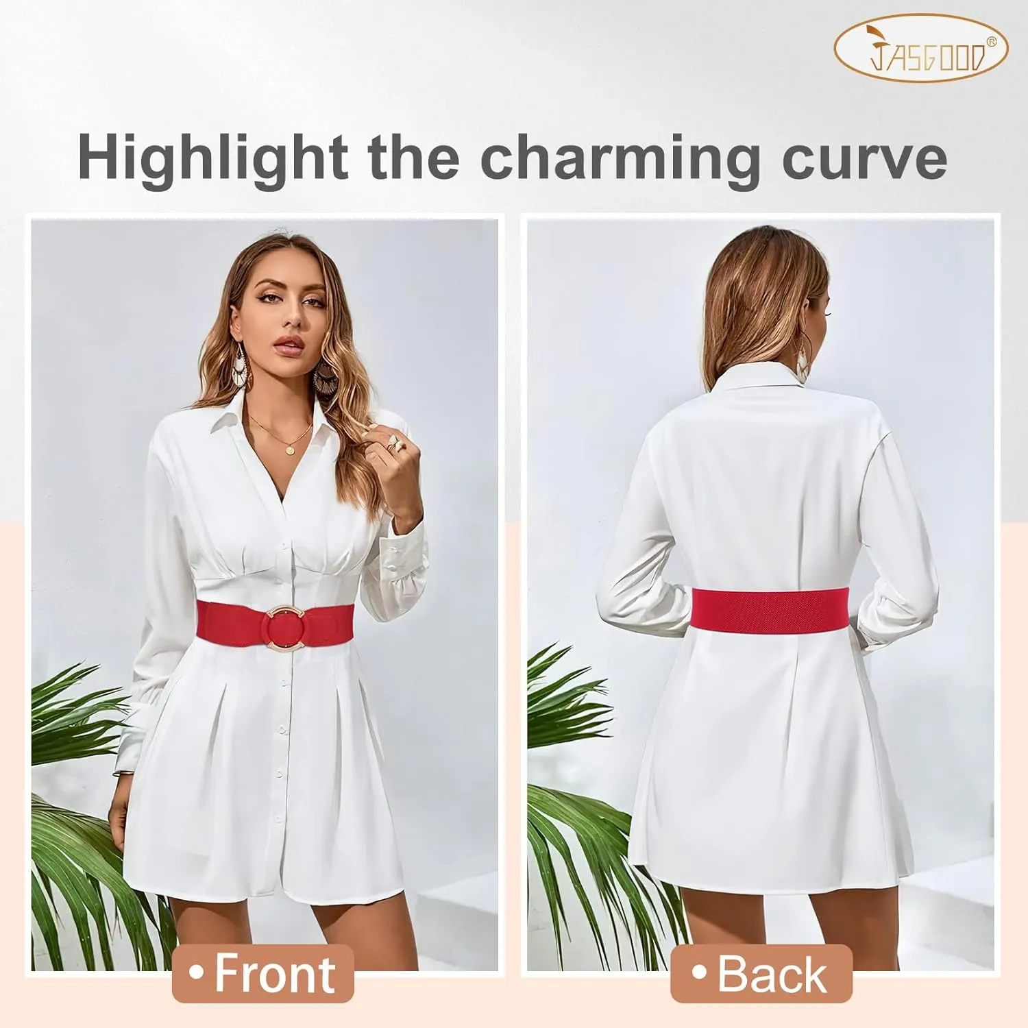 JASGOOD Women Wide Waist Belt Stretchy Elastic Vintage Belts for Dress Ladies Belt with Circle Buckle