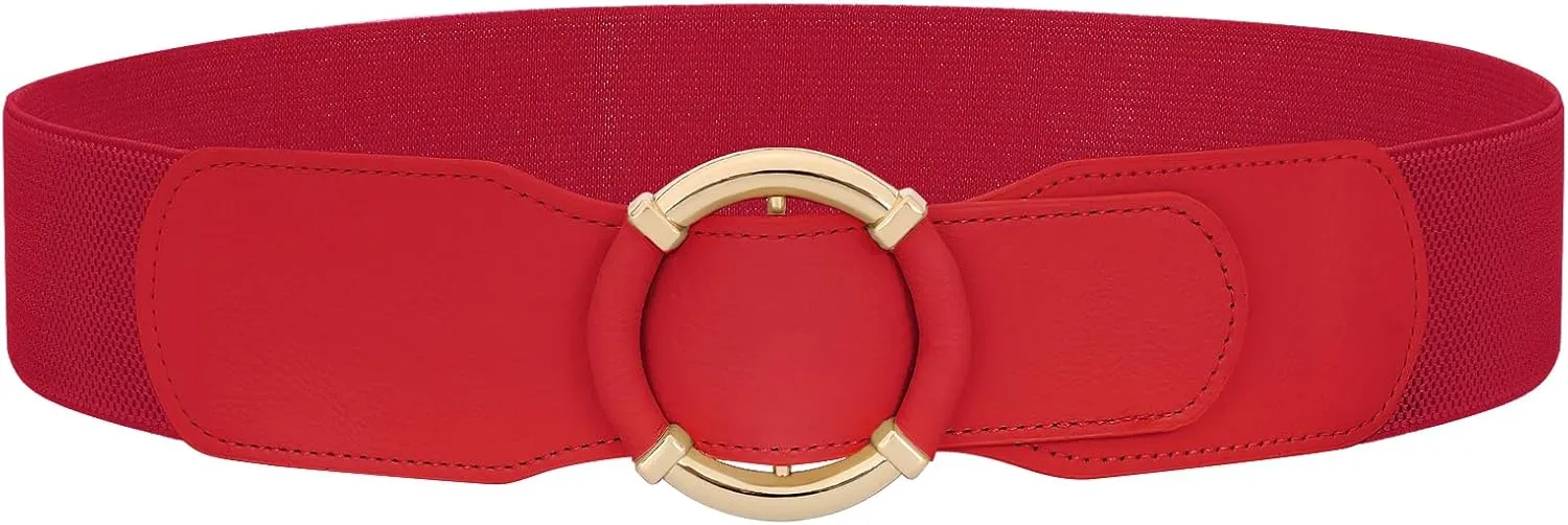 JASGOOD Women Wide Waist Belt Stretchy Elastic Vintage Belts for Dress Ladies Belt with Circle Buckle