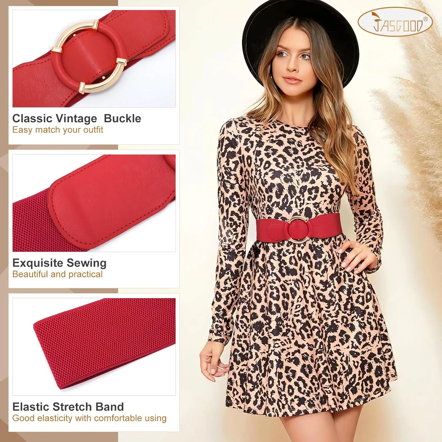 JASGOOD Women Wide Waist Belt Stretchy Elastic Vintage Belts for Dress Ladies Belt with Circle Buckle