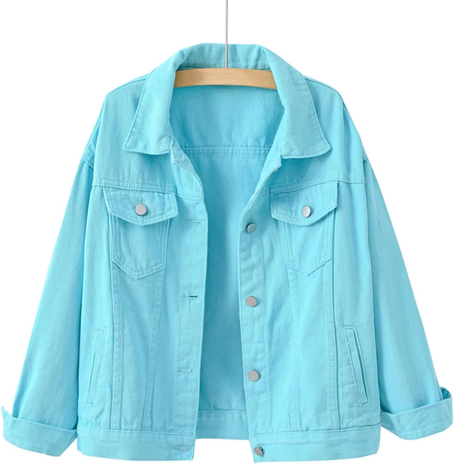 Jean Jacket Women 3/4 Sleeve Colored Cropped Denim Jacket Trendy Light Wash Short Jean Jacket Trucker Coat