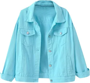 Jean Jacket Women 3/4 Sleeve Colored Cropped Denim Jacket Trendy Light Wash Short Jean Jacket Trucker Coat