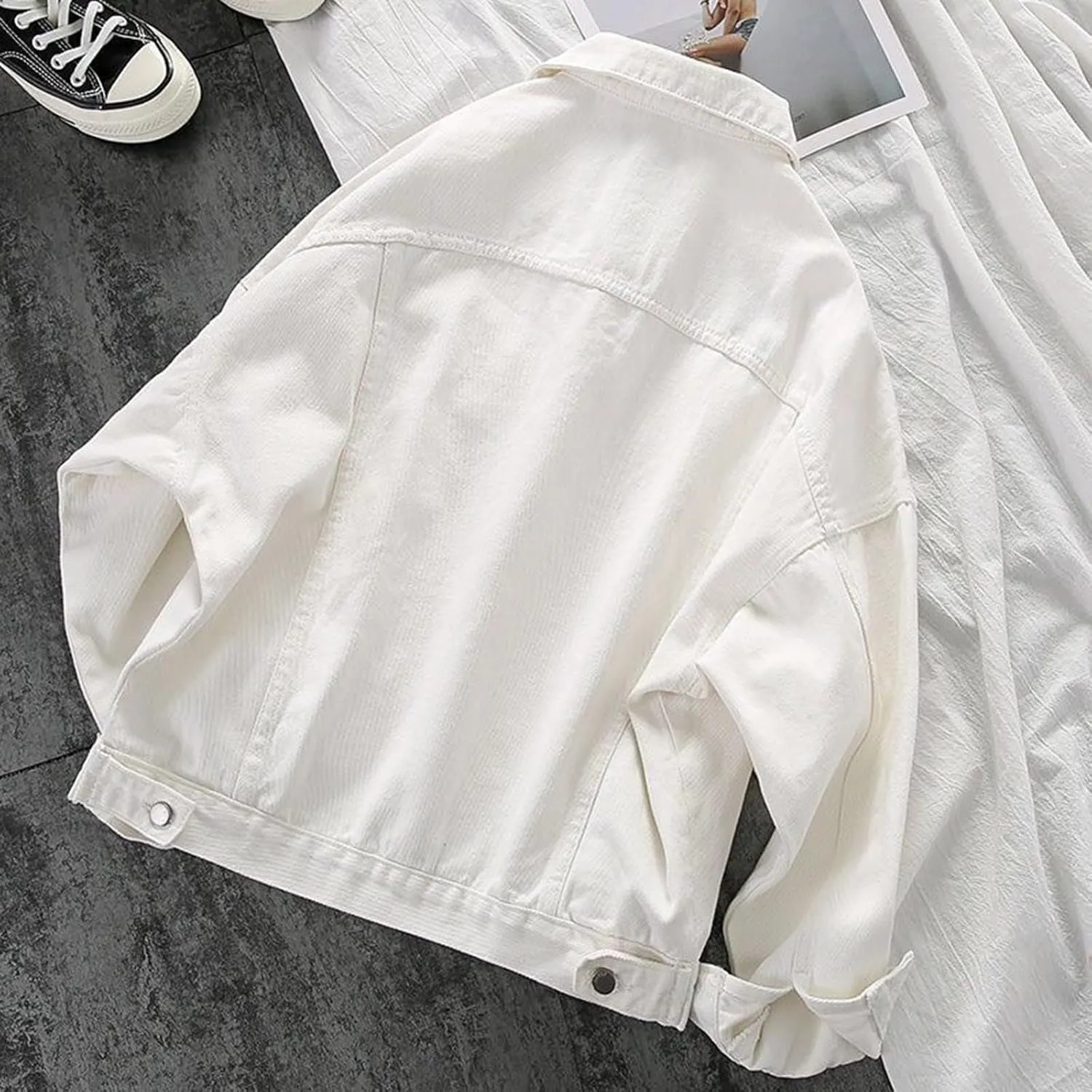 Jean Jacket Women 3/4 Sleeve Colored Cropped Denim Jacket Trendy Light Wash Short Jean Jacket Trucker Coat