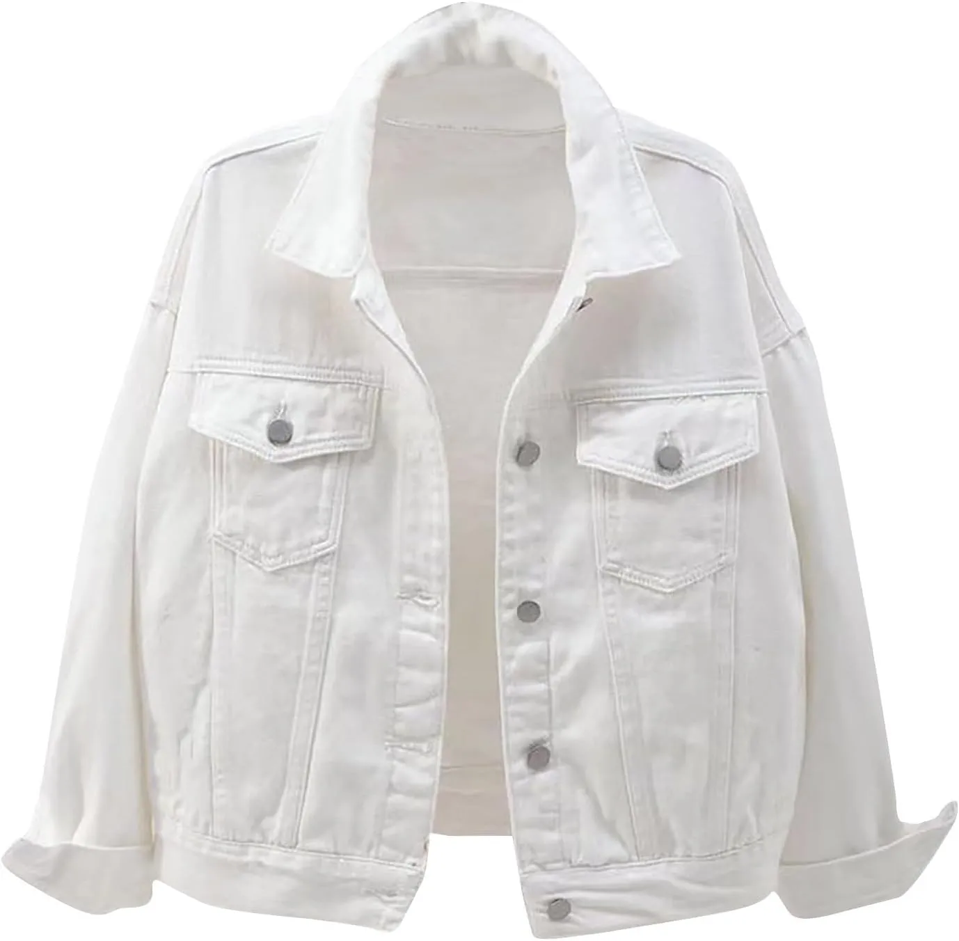 Jean Jacket Women 3/4 Sleeve Colored Cropped Denim Jacket Trendy Light Wash Short Jean Jacket Trucker Coat