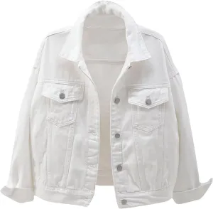 Jean Jacket Women 3/4 Sleeve Colored Cropped Denim Jacket Trendy Light Wash Short Jean Jacket Trucker Coat