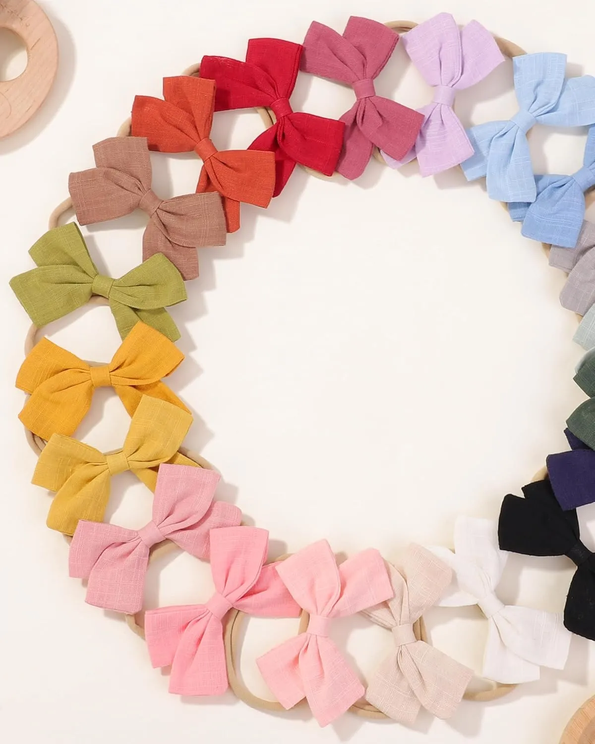 jollybows 20pcs Baby Girls Nylon Hair Bows Headbands Linen Hair Bands Elastic Hair Accessories for Kids Infants Newborn