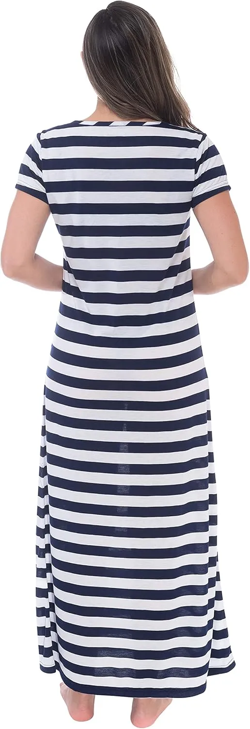 Just Love Womens Stripe Maxi Dress Knit Jersey T-Shirt Dress for Women