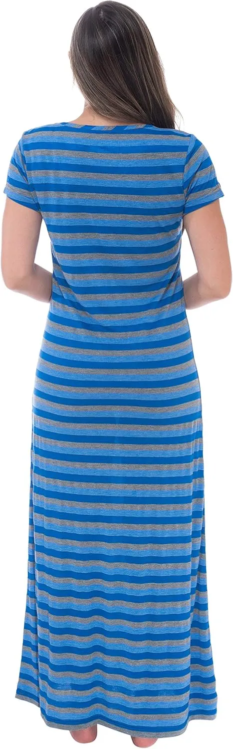 Just Love Womens Stripe Maxi Dress Knit Jersey T-Shirt Dress for Women