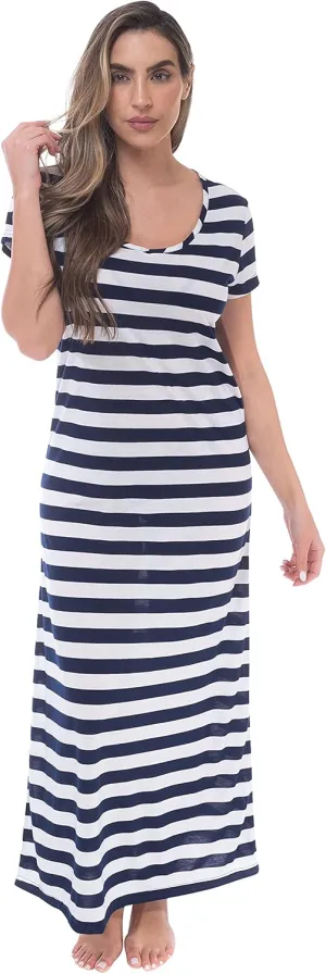 Just Love Womens Stripe Maxi Dress Knit Jersey T-Shirt Dress for Women