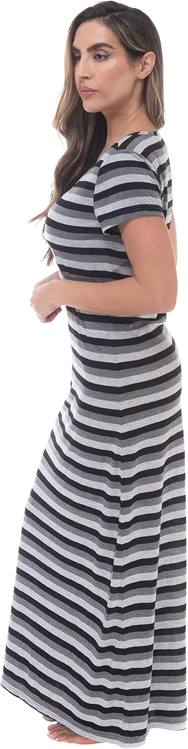 Just Love Womens Stripe Maxi Dress Knit Jersey T-Shirt Dress for Women
