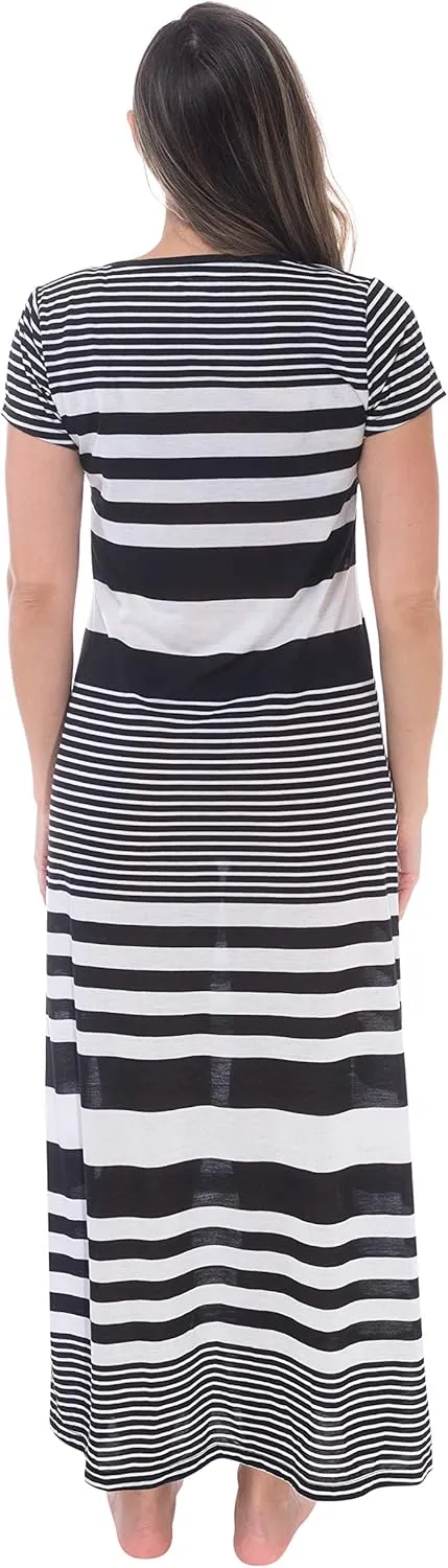 Just Love Womens Stripe Maxi Dress Knit Jersey T-Shirt Dress for Women