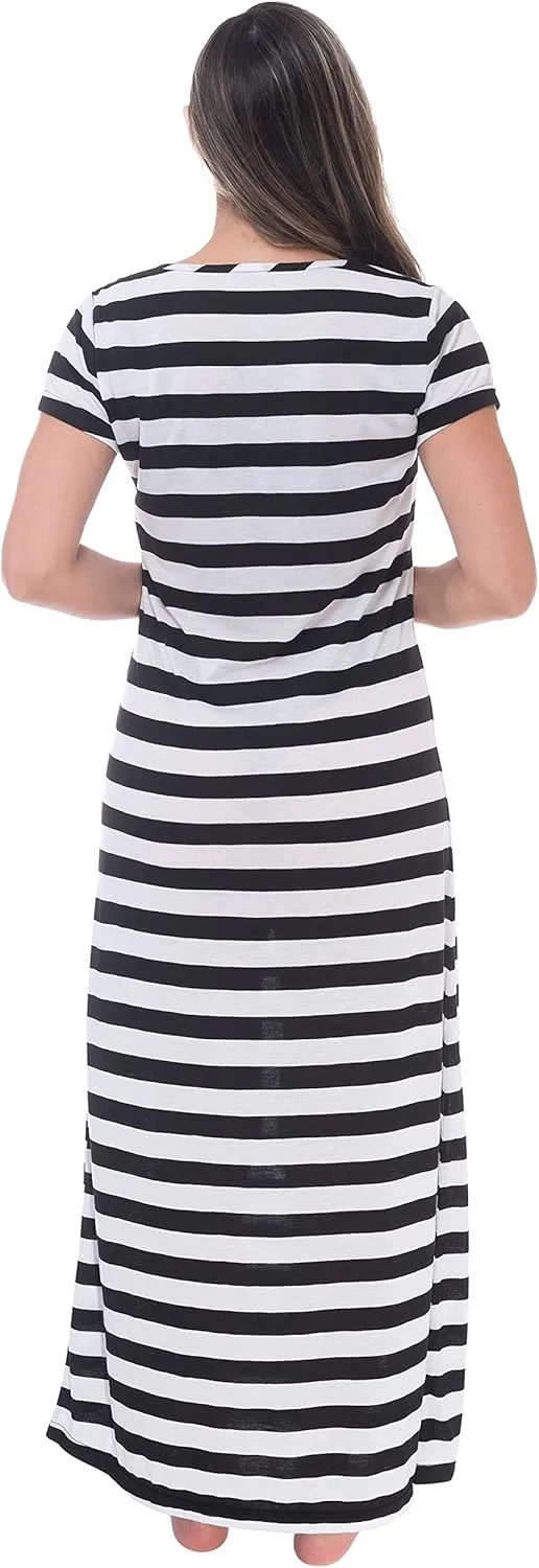 Just Love Womens Stripe Maxi Dress Knit Jersey T-Shirt Dress for Women