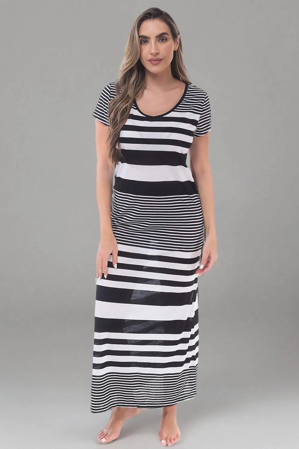 Just Love Womens Stripe Maxi Dress Knit Jersey T-Shirt Dress for Women